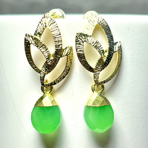 Boucles d’oreilles "LILY" dorées or fin Calcédoine Verte