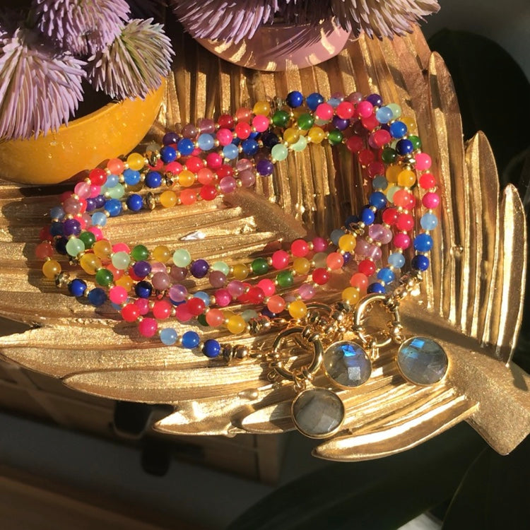 Collier "LUMIÈRE" doré or fin - pierre de Labradorite naturelle