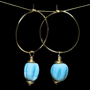 Boucles d'oreilles "VALENTINA" perles africaines bleues dorées or fin