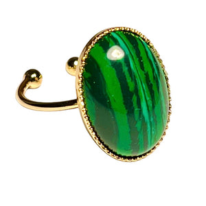 Bague "CELIA" dorée or fin en pierre de Malachite