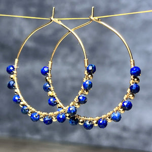 Boucles d'oreilles  "SERAPHINA" créoles pierre de Lapis lazuli