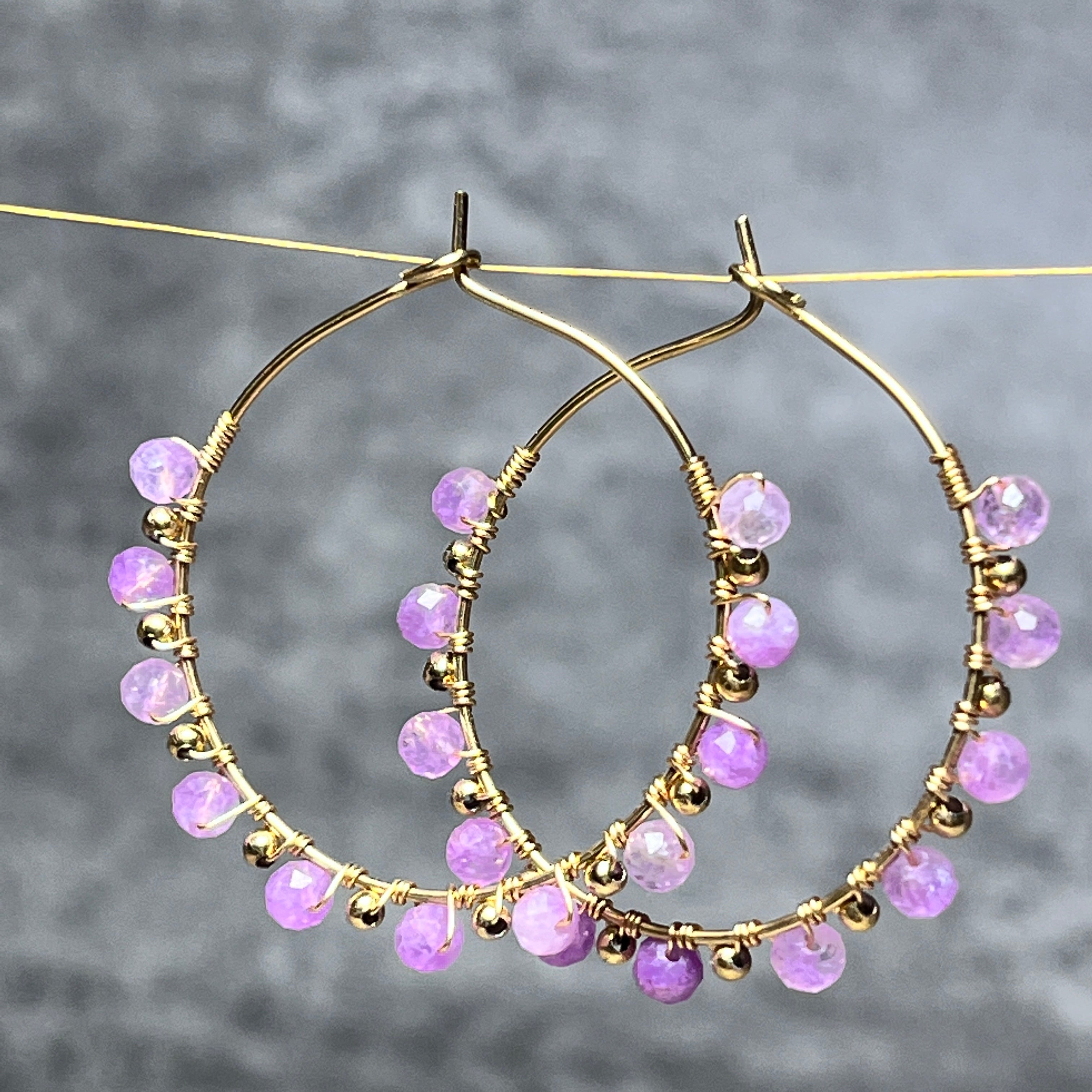 Boucles d'oreilles "EVELINA" créoles pierre d’ Améthyste