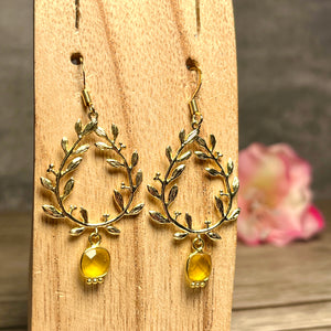 Boucles d'oreilles "NOA" dorées or fin pierre de Calcédoine jaune
