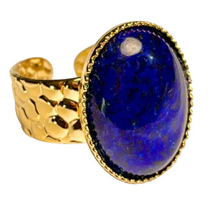 Bague "LILOU" dorée or fin en pierre de Lapis Lazuli