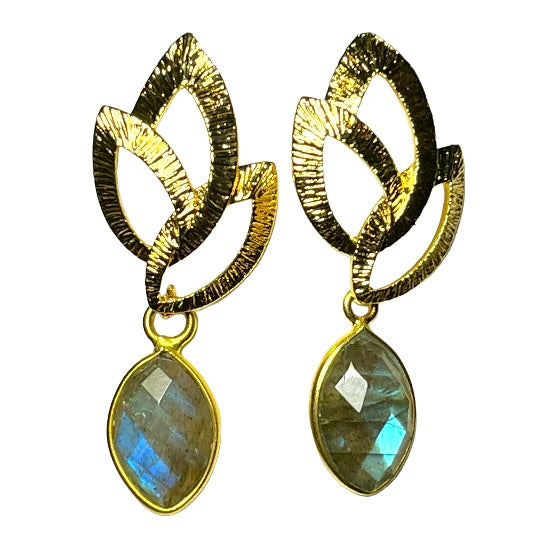 Boucles d’oreilles "JASMINE" dorées or fin Labradorite