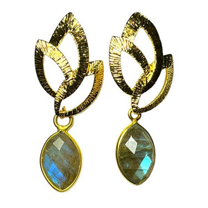 Boucles d’oreilles "JASMINE" dorées or fin Labradorite