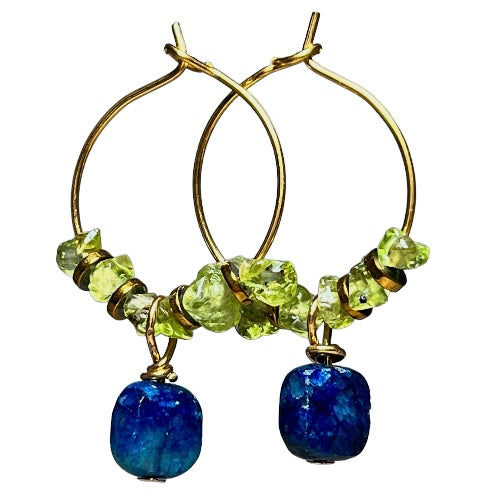 Boucles d'oreilles "SOPHIE" Apatite Péridot et Hématite acier doré