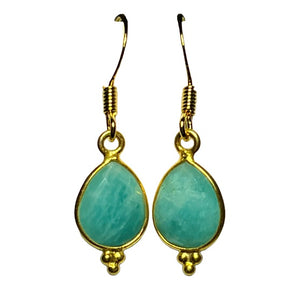 Boucles d’oreilles "MEMPHIS" dorées or fin pierre d’Amazonite