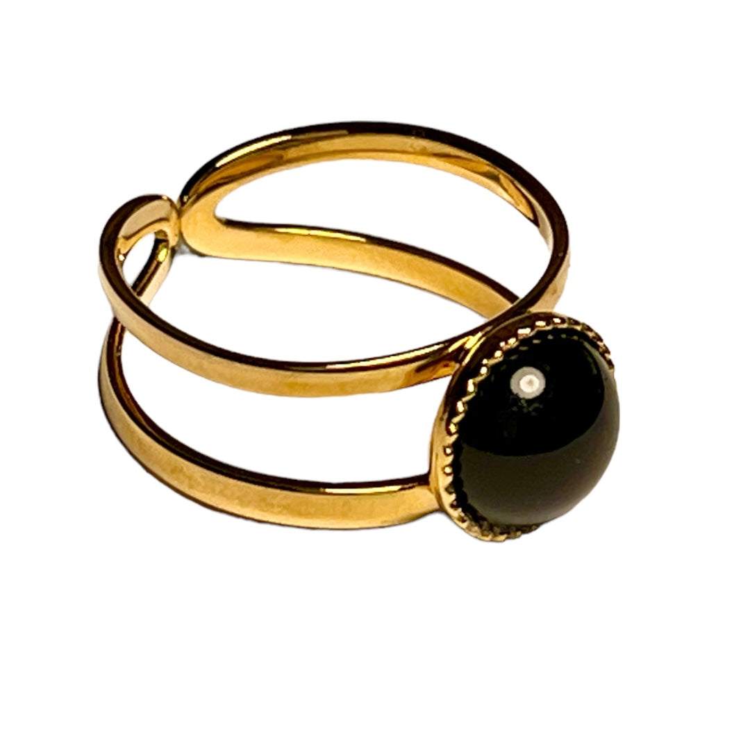 Bague "ELISABETH" dorée or fin en pierre d' Onyx