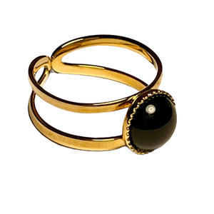 Bague "ELISABETH" dorée or fin en pierre d' Onyx