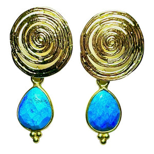 Boucles d’oreilles "INDIANA" dorées or fin pierre de Turquoise