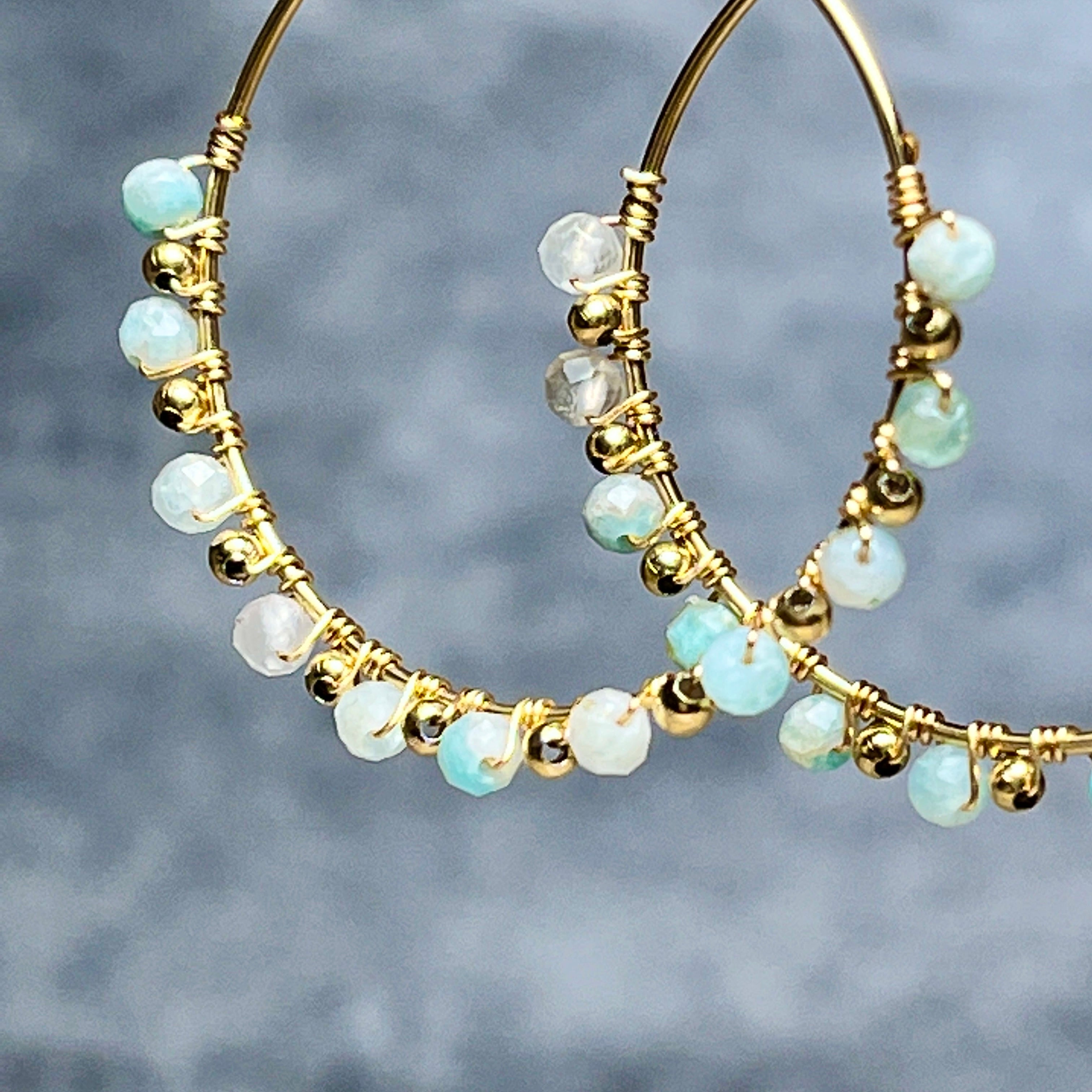 Boucles d'oreilles "EVELYNE" en acier inoxydable et amazonite