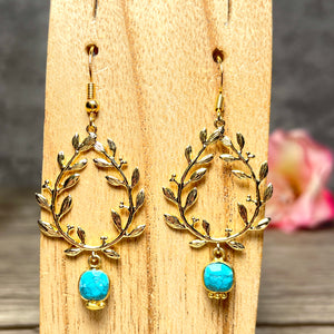 Boucles d'oreilles "ELEONORE" dorées or fin pierre de Turquoise