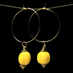 Boucles d'oreilles "AMALINA" perles africaines jaunes dorées or fin