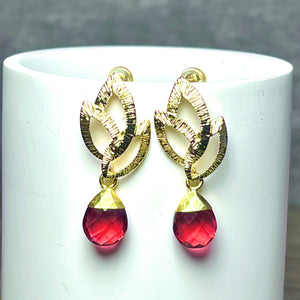 Boucles d’oreilles "VICTORIA" dorées or fin de Tourmaline rose