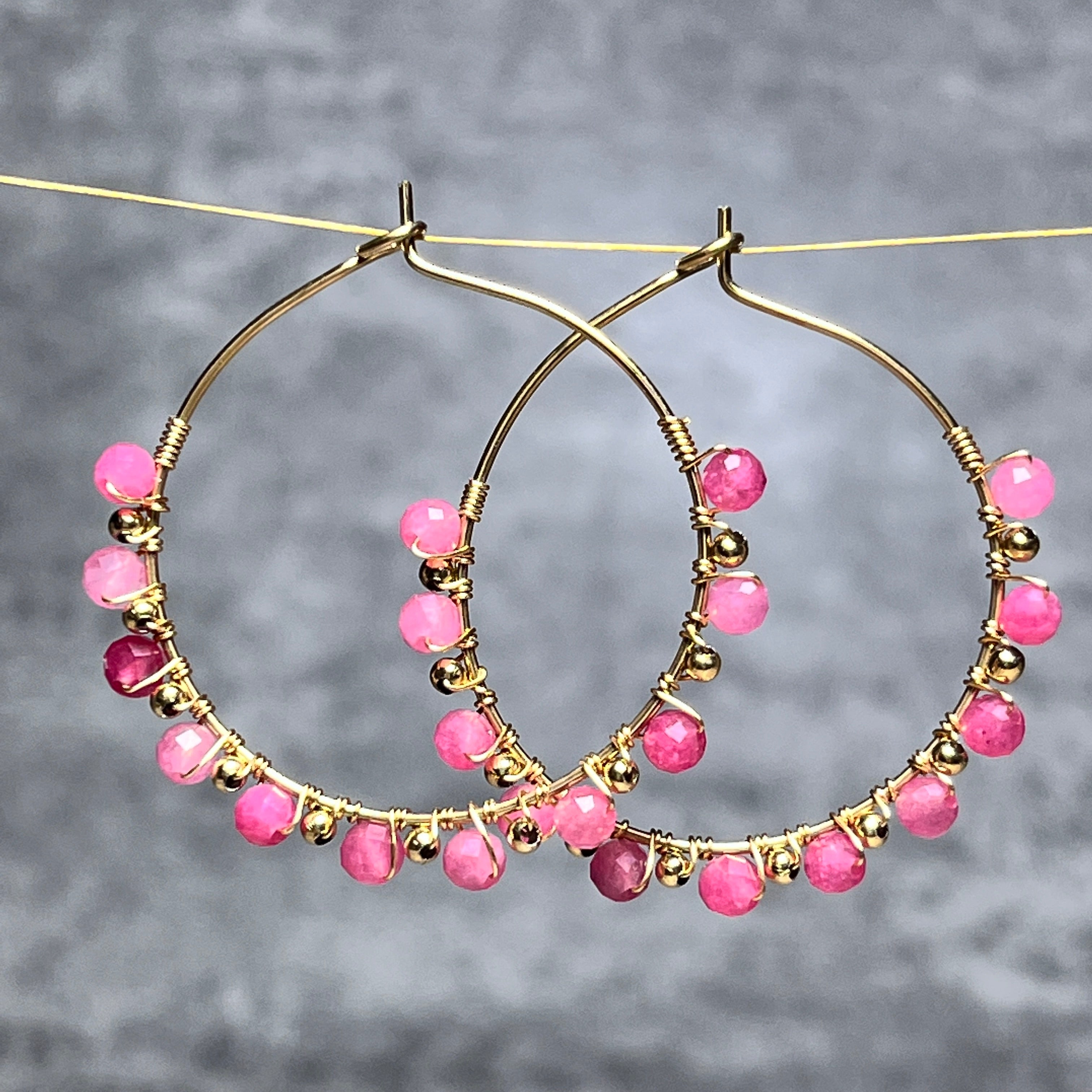 Boucles d'oreilles "CELESTIA" créoles pierre de Tourmaline rose