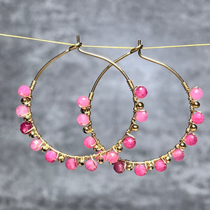 Boucles d'oreilles "CELESTIA" créoles pierre de Tourmaline rose