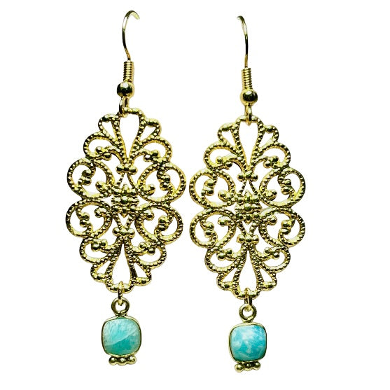 Boucles d'oreilles "MARGUERITE" dorées or fin pierre d’ Amazonite