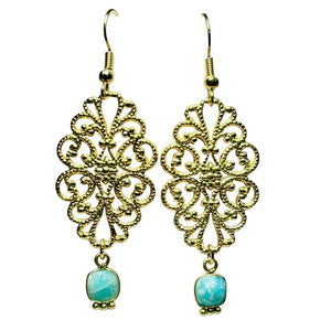 Boucles d'oreilles "MARGUERITE" dorées or fin pierre d’ Amazonite