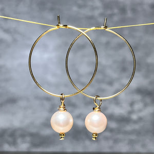 Boucles d'oreilles "EVELINE" perle de nacre rosées dorées or fin