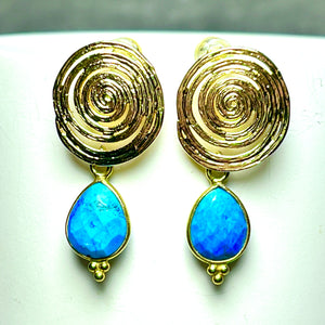 Boucles d’oreilles "INDIANA" dorées or fin pierre de Turquoise