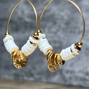 Boucles d'oreilles "VICTOIRE" créoles coquillage