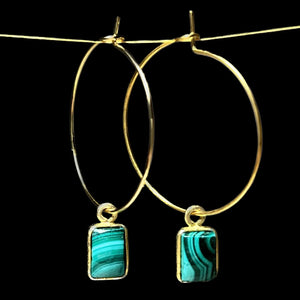 Boucles d'oreilles "EMERALDA" malachite dorées or fin