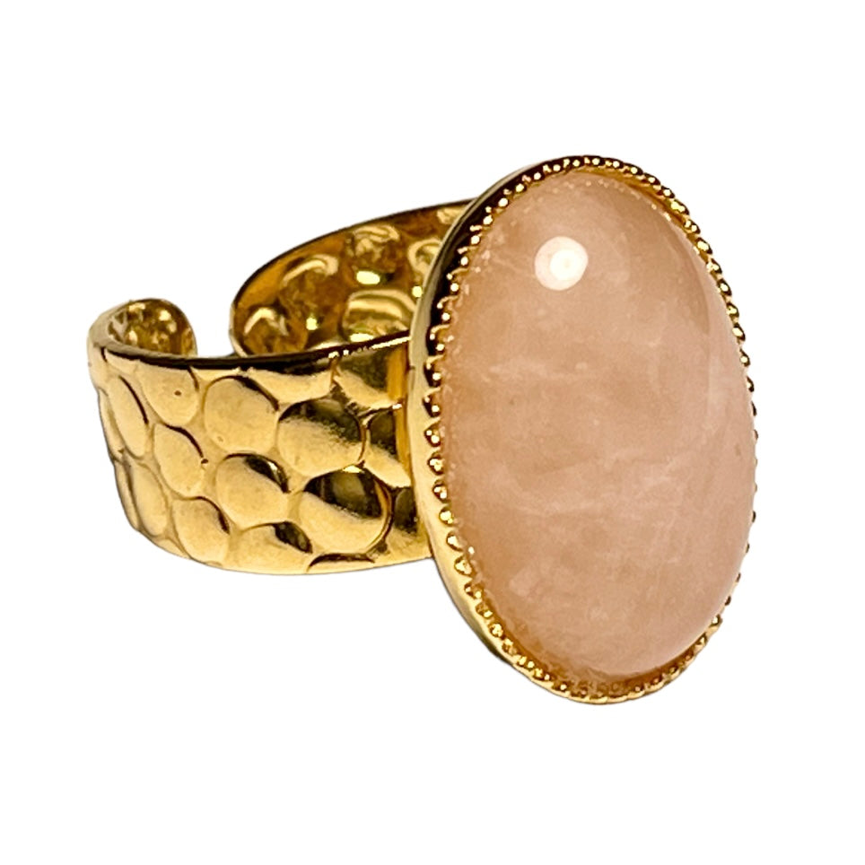 Bague "COLINE" dorée or fin en pierre de Quartz Rose