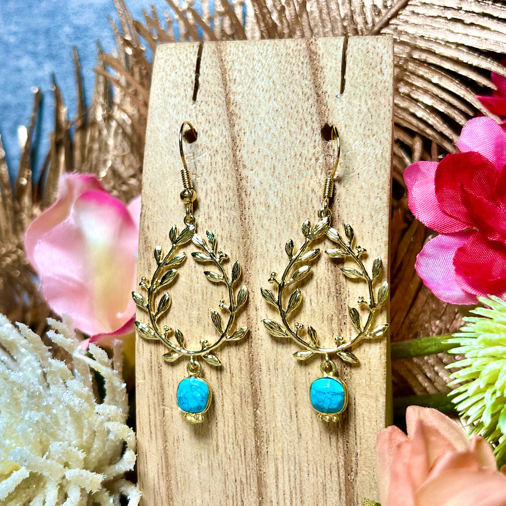 Boucles d'oreilles "ELEONORE" dorées or fin pierre de Turquoise