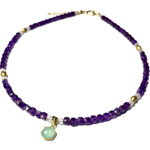 Collier "SERENA" en Améthyste et Calcédoine bleue