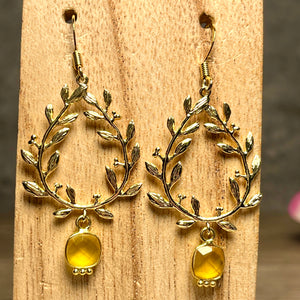 Boucles d'oreilles "NOA" dorées or fin pierre de Calcédoine jaune