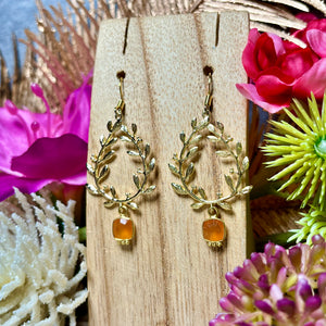 Boucles d'oreilles "TESSA" dorées or fin pierre de Calcédoine orange