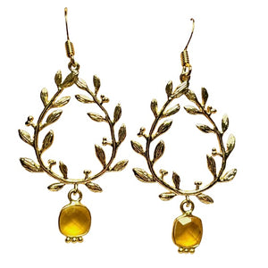 Boucles d'oreilles "NOA" dorées or fin pierre de Calcédoine jaune