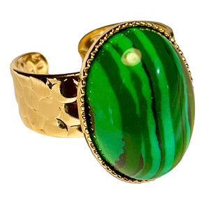 Bague "LILA" dorée or fin en pierre de Malachite