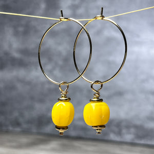 Boucles d'oreilles "AMALINA" perles africaines jaunes dorées or fin