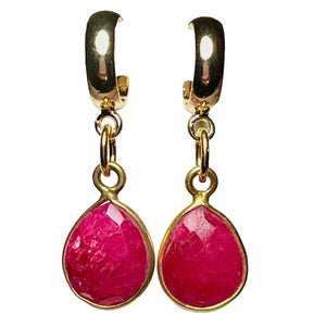 Boucles d’oreilles "VALÉRIE" dorées or fin Rubis brut