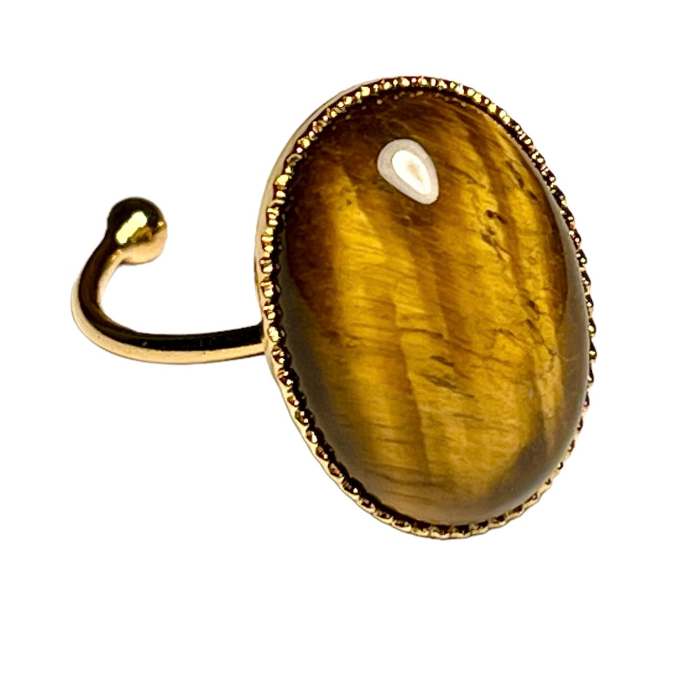 Bague "PROTECTION" dorée or fin en pierre d' Oeil de Tigre